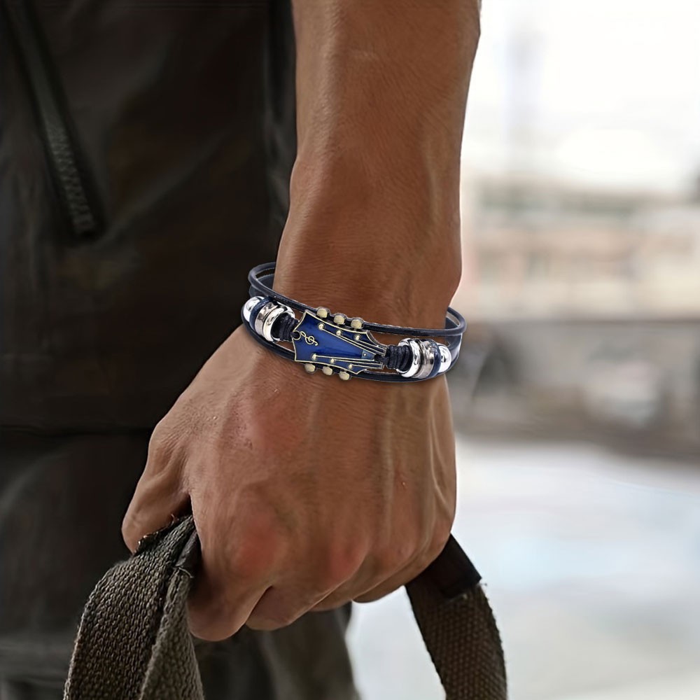 Retro Faux Leather Guitar Bracelet,Zinc Alloy Rock Music Guitar Bracelet OY
