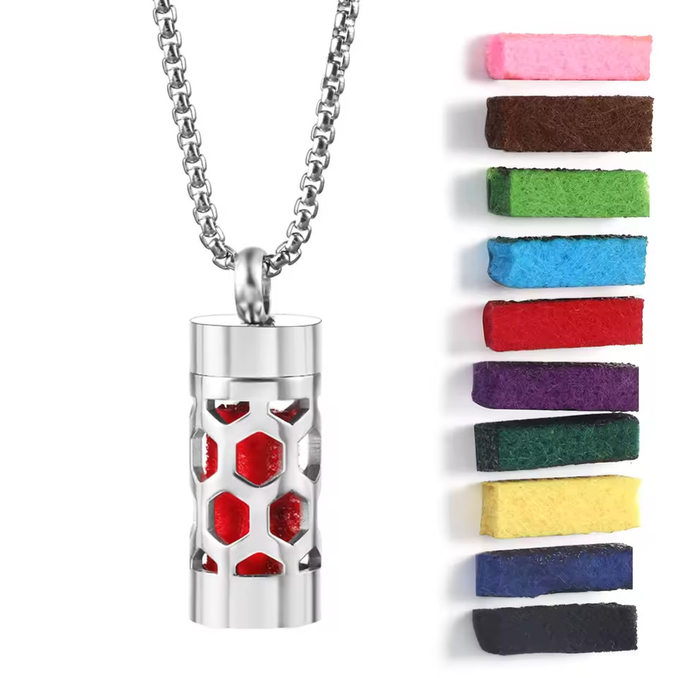 Stainless Steel Aromatherapy Necklace Angel Wings Perfume Locket Essential Oil D