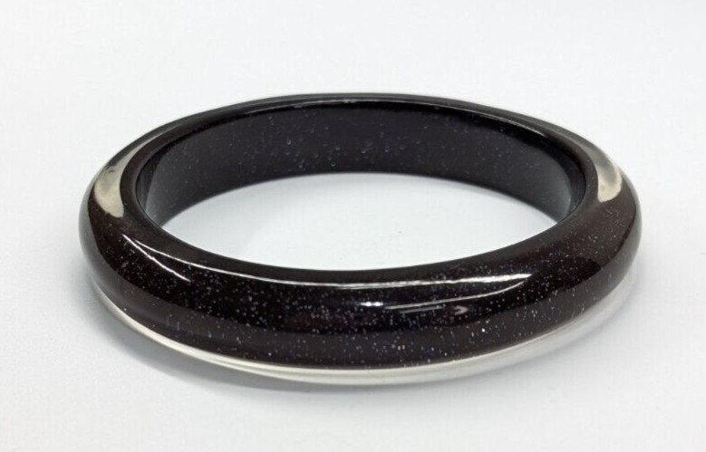 Color Morph “Galaxy” Blue Sparkle Lucite Bangle Bracelet 1/2″ Wide Statement