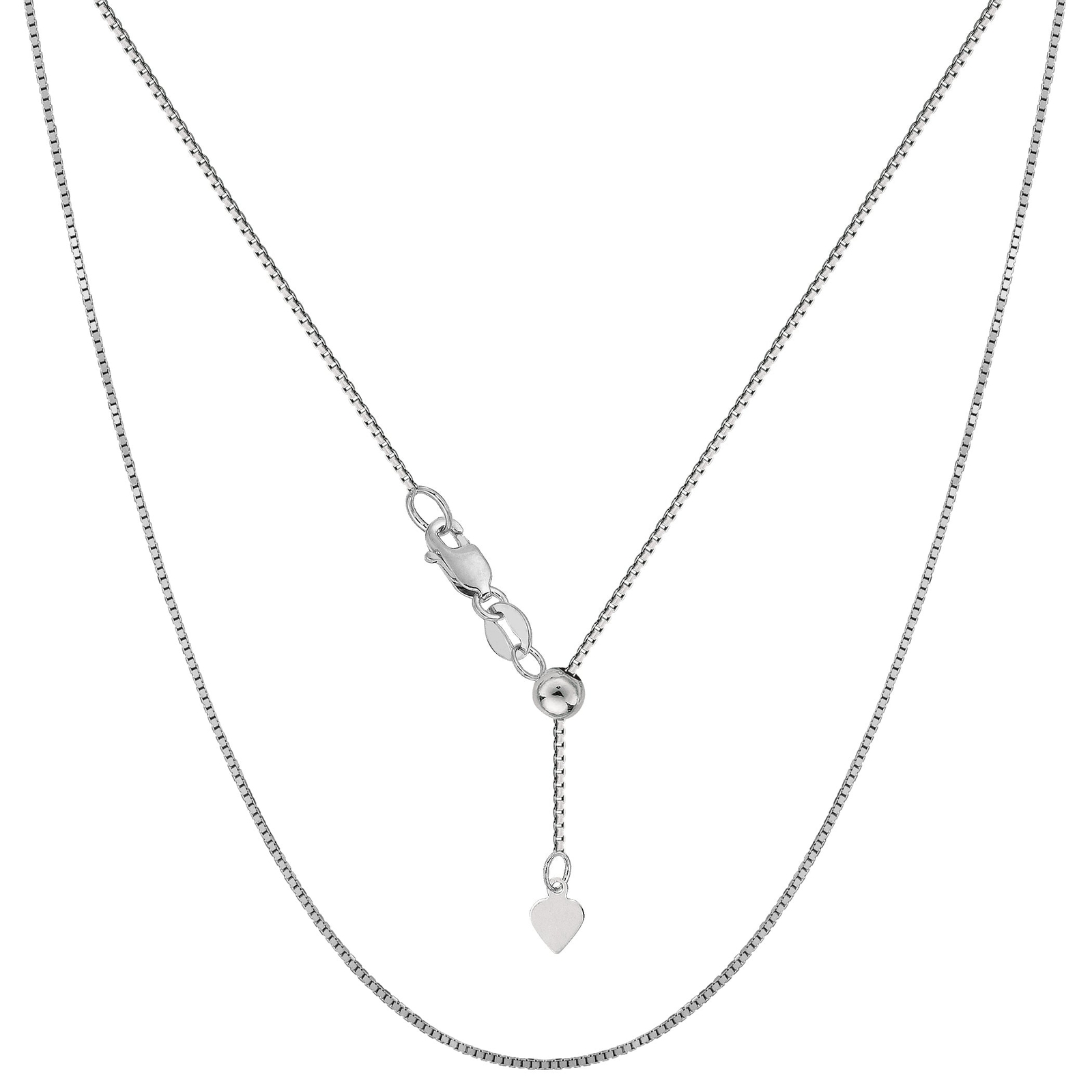 14k White Real Gold Adjustable Box Link Chain Necklace, 0.7mm, 22″