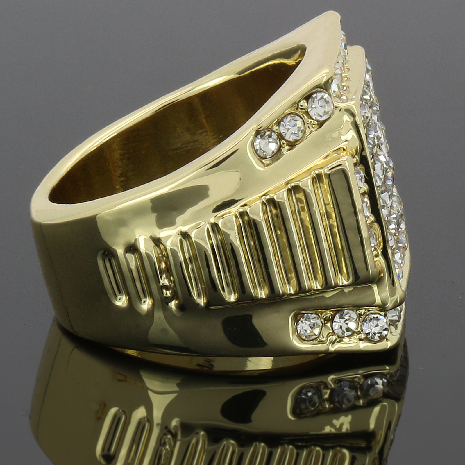 Mens 14k Gold Plated Hip Hop Style 6 Square Ring Cubic-Zirconia