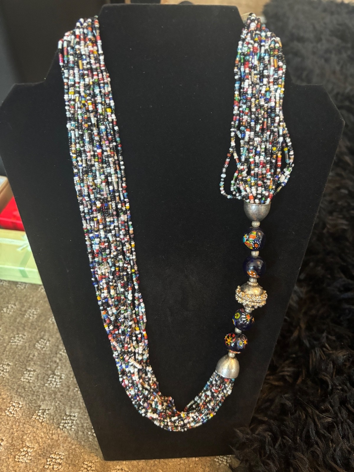 Vintage Multistrand Colorful Beaded Necklace with Decorative Accent Beads