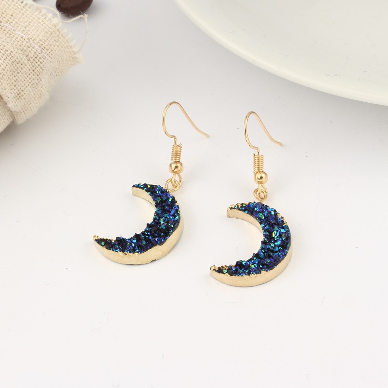 Crescent Moon Dangle Earrings Sparkly Black Resin Half Moon Drop Earrings