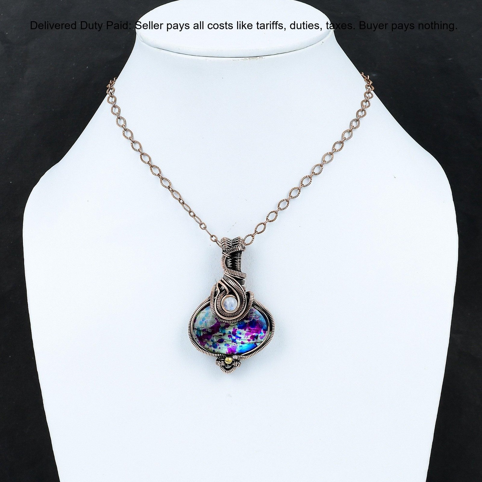 Oval Multi Fire Labradorite Stone Rainbow Moonstone Copper Boho Pendant Jewelry