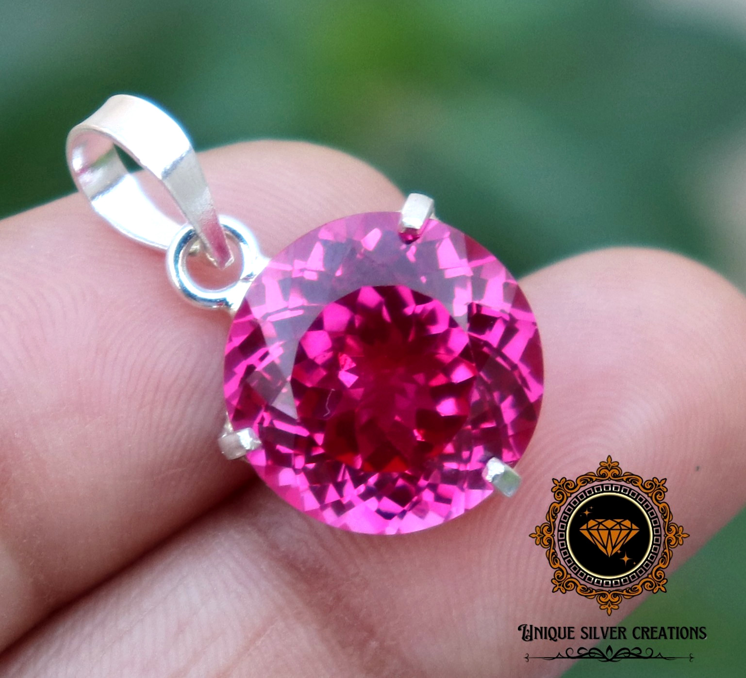 Natural Certified Pink Ruby Loose Gemstone Pendant Solid 925 Sterling Silver