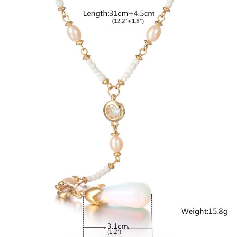 Moonstone Pearl Pendant Necklaces – Color Gold Bone Sweater Chain Women Jewelry