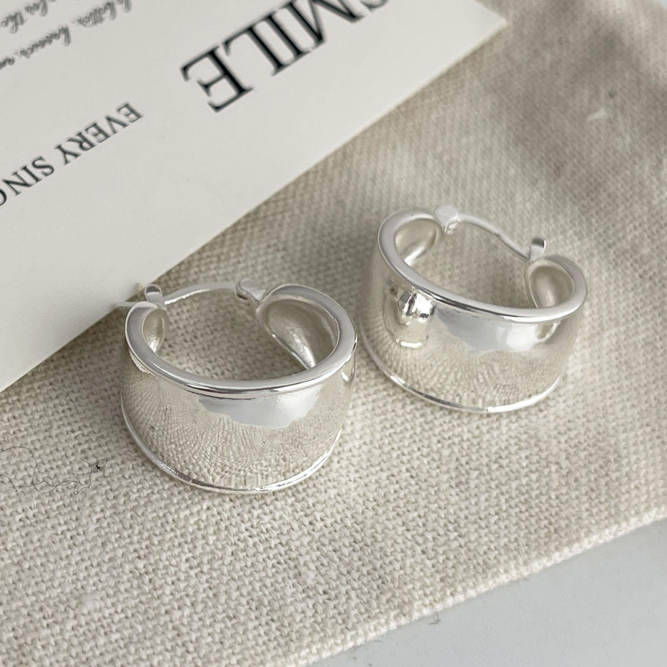 925 Sterling Silver Wide Hoop Earrings For Women Trendy Huggie Jewelry Party