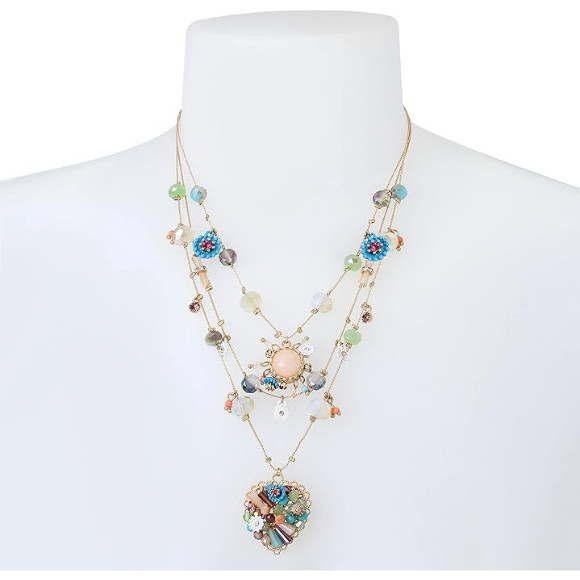 Betsey Johnson Womens Butterfly Charms Layered Necklace