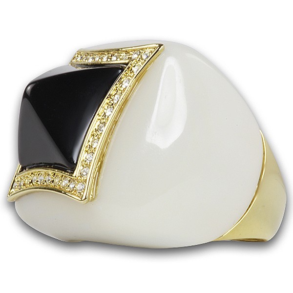 Countess White Black 18K Yellow Gold Plated Crystal Resin Fashion Cocktail Ring