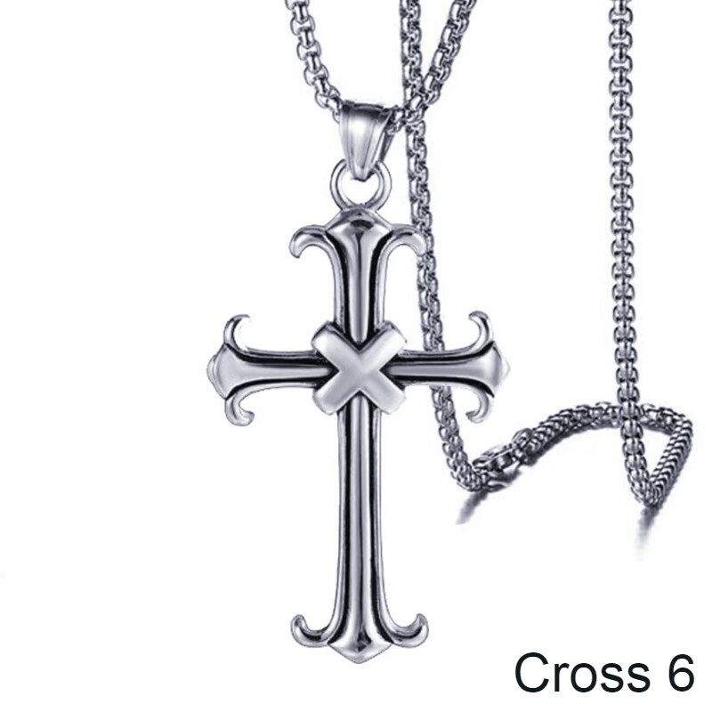Men Cross Pendant Necklace Religious Christian Jewelry Stainless Steel Chain 24″