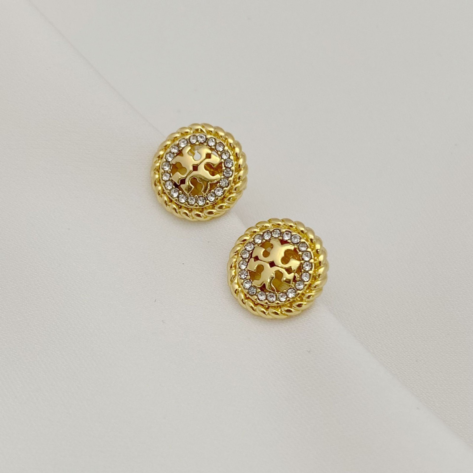 New Burch Gold & Silver Circle Earrings with Jewelry Pouch 3.7g
