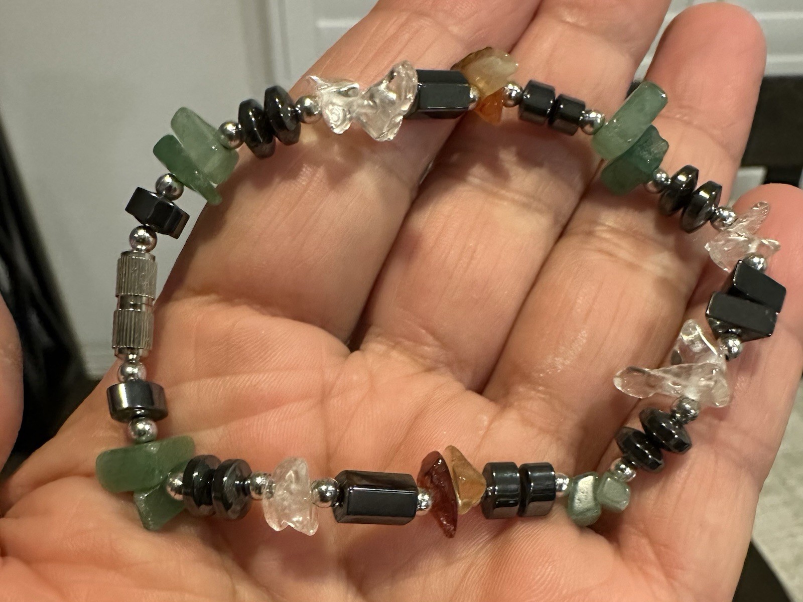 Vintage Multi-Gemstone Crystal Chip Abundance Bracelet – Hematite, Aventurine