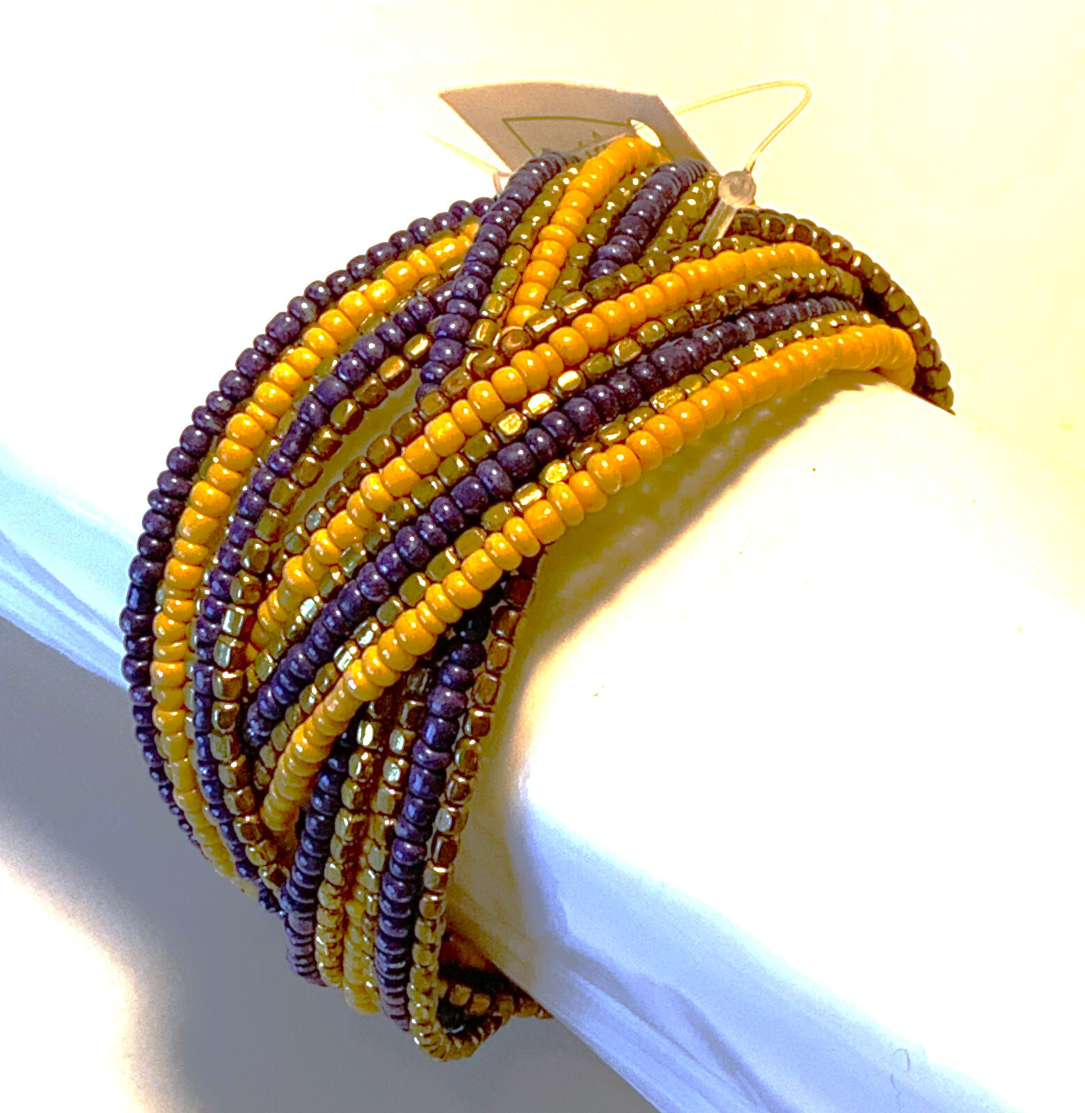 Purple & Gold SEED BEAD BRAIDED CUFF BRACELET – Fits All Wrists NEW Team Colors