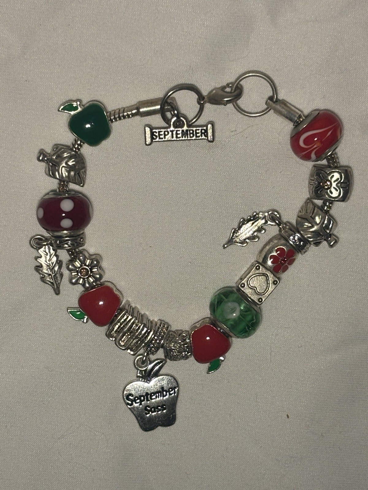 Willabee & Ward September Back to School Charm Bracelet Apple SilverTone 7.5-8in