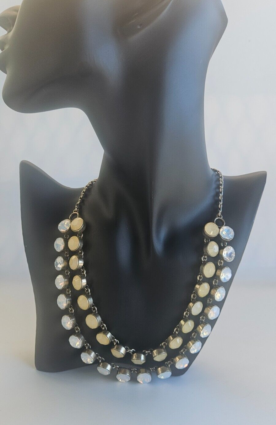 Loft Antique Gold Tone Two Strand Chunky Cream & Iridescent Career Necklace