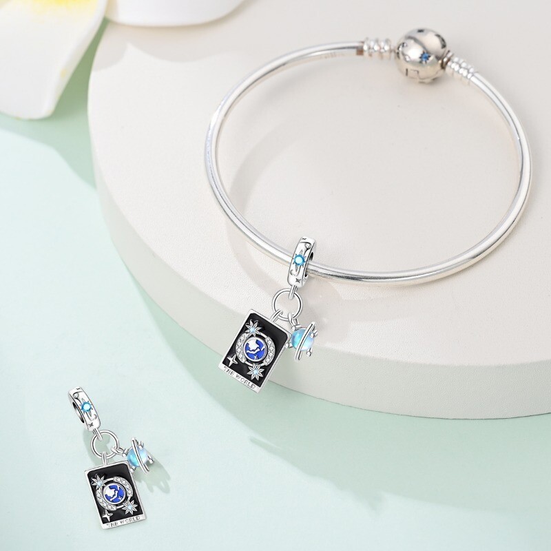 KUNSIR 925 Sterling Silver Charm For Bracelet World Tarot Card Pendant Charm DIY