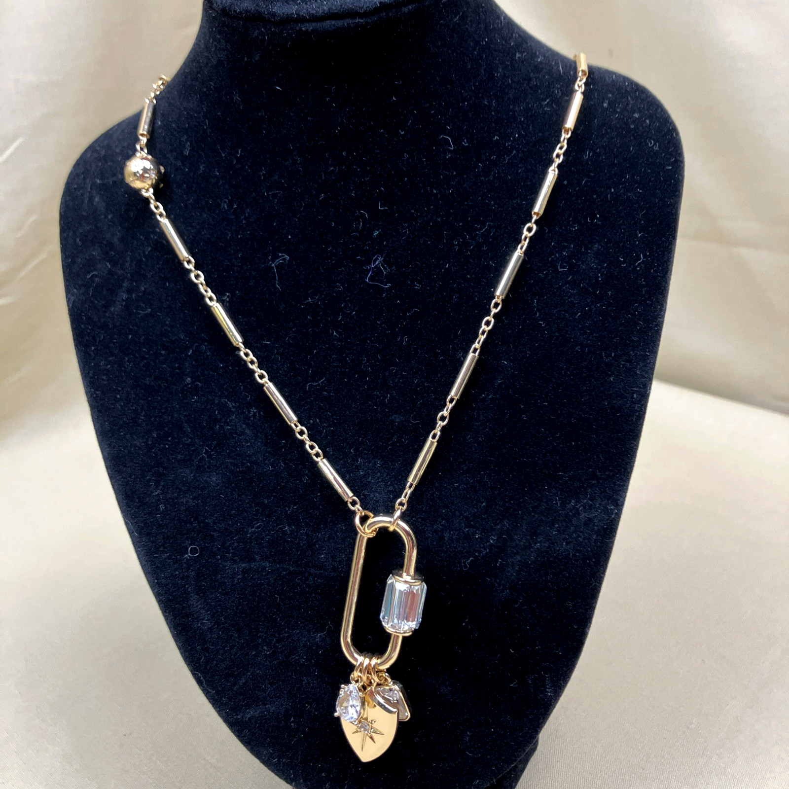 On 34th Gold-Tone Crystal Star Multi-Charm Pendant Necklace 28″ + 3″ NWT $39