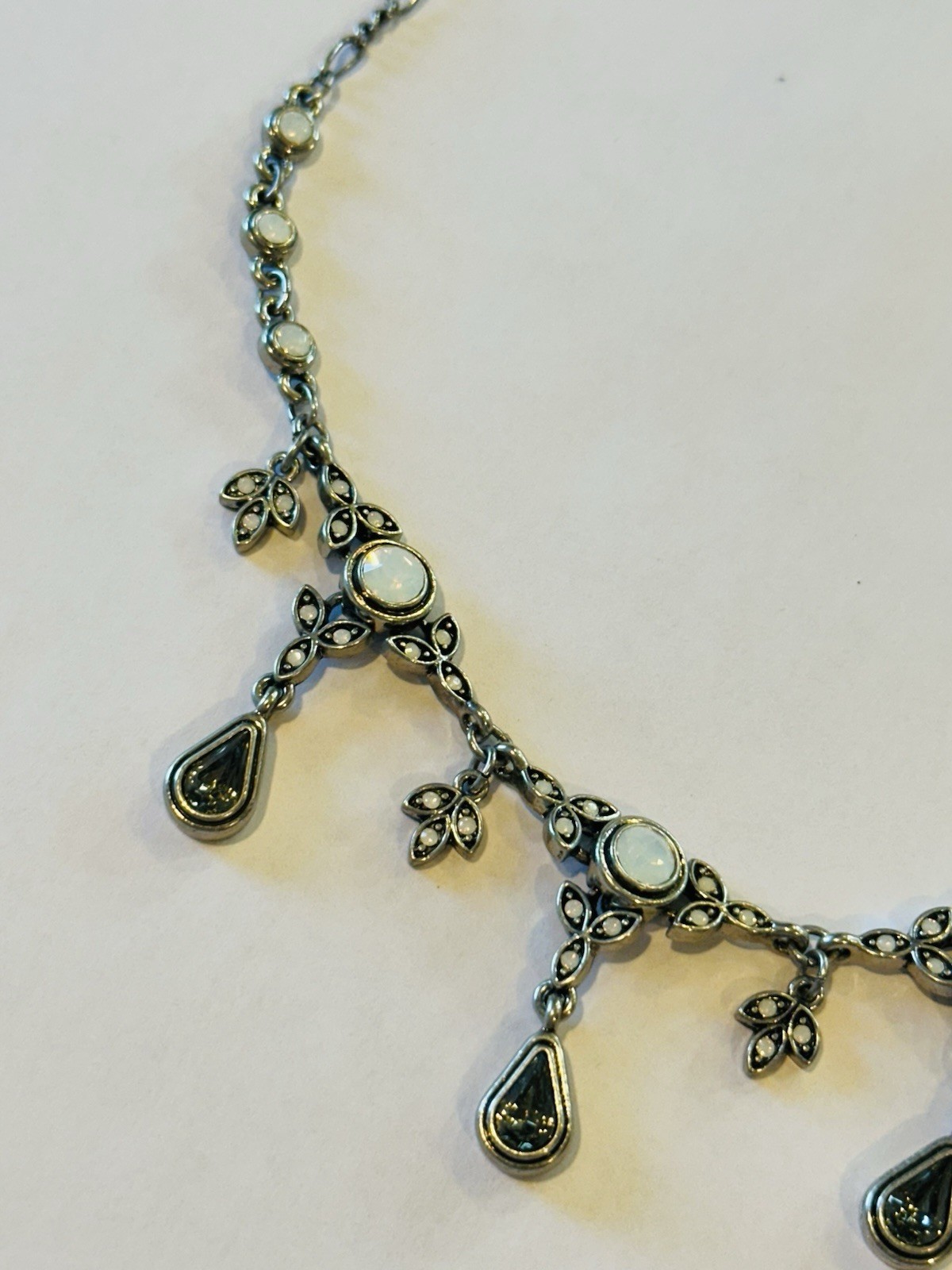 Lia Sophia Silver Tone Opalescent Dangle Necklace Teardrop Fringe Adjustable