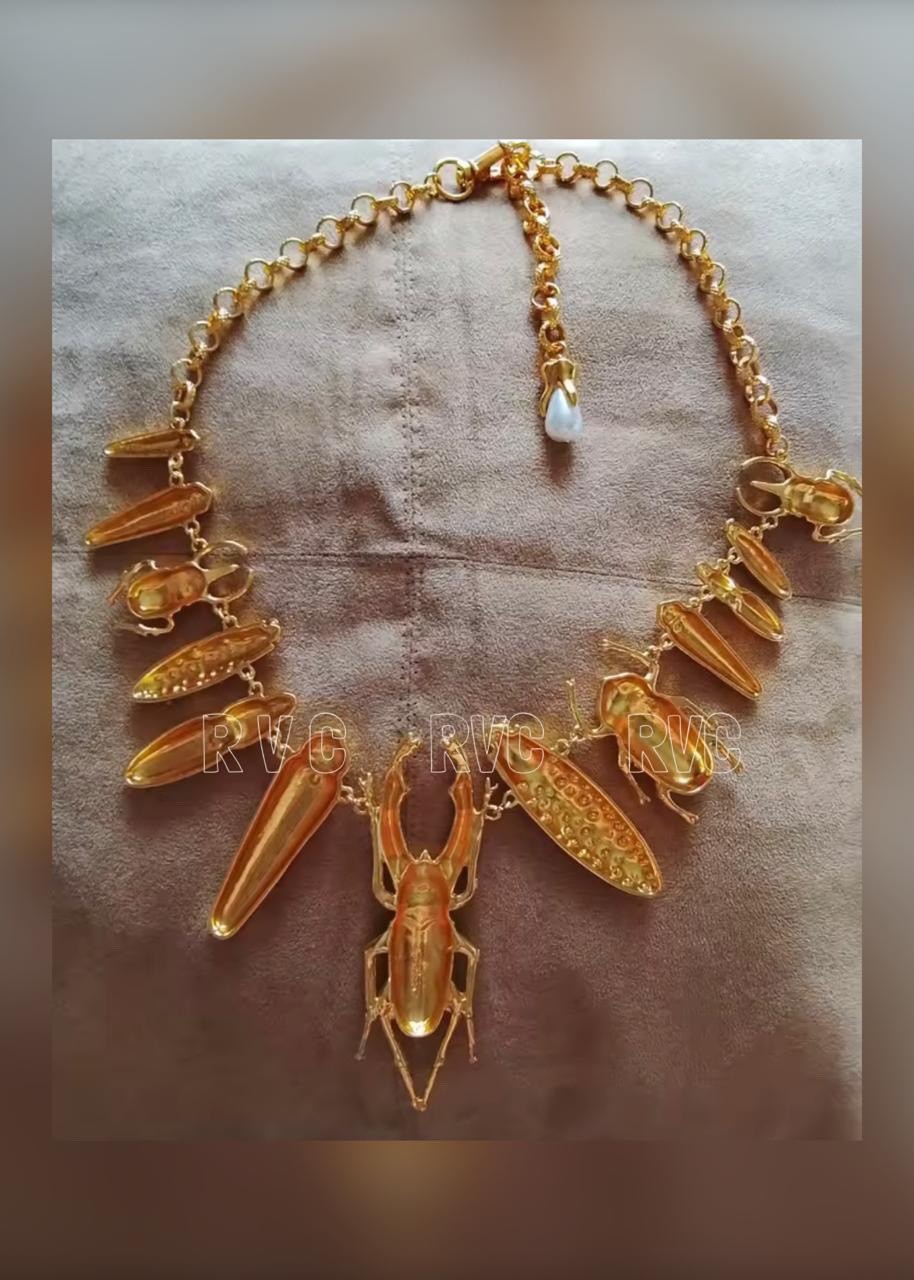 Gold Plated Beetle Pendant Necklace Surrealist Statement Chunky Insect Art Piece