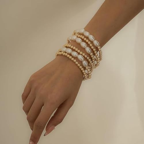 Gold Pearl Beaded Enewton Bracelets for Women,gold Pearl Stackable Stretch Be…