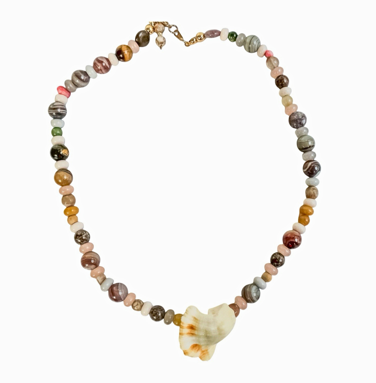 Multicolor Beaded Necklace Shell Charm Pendant Gold Plated Lobster Clasp one