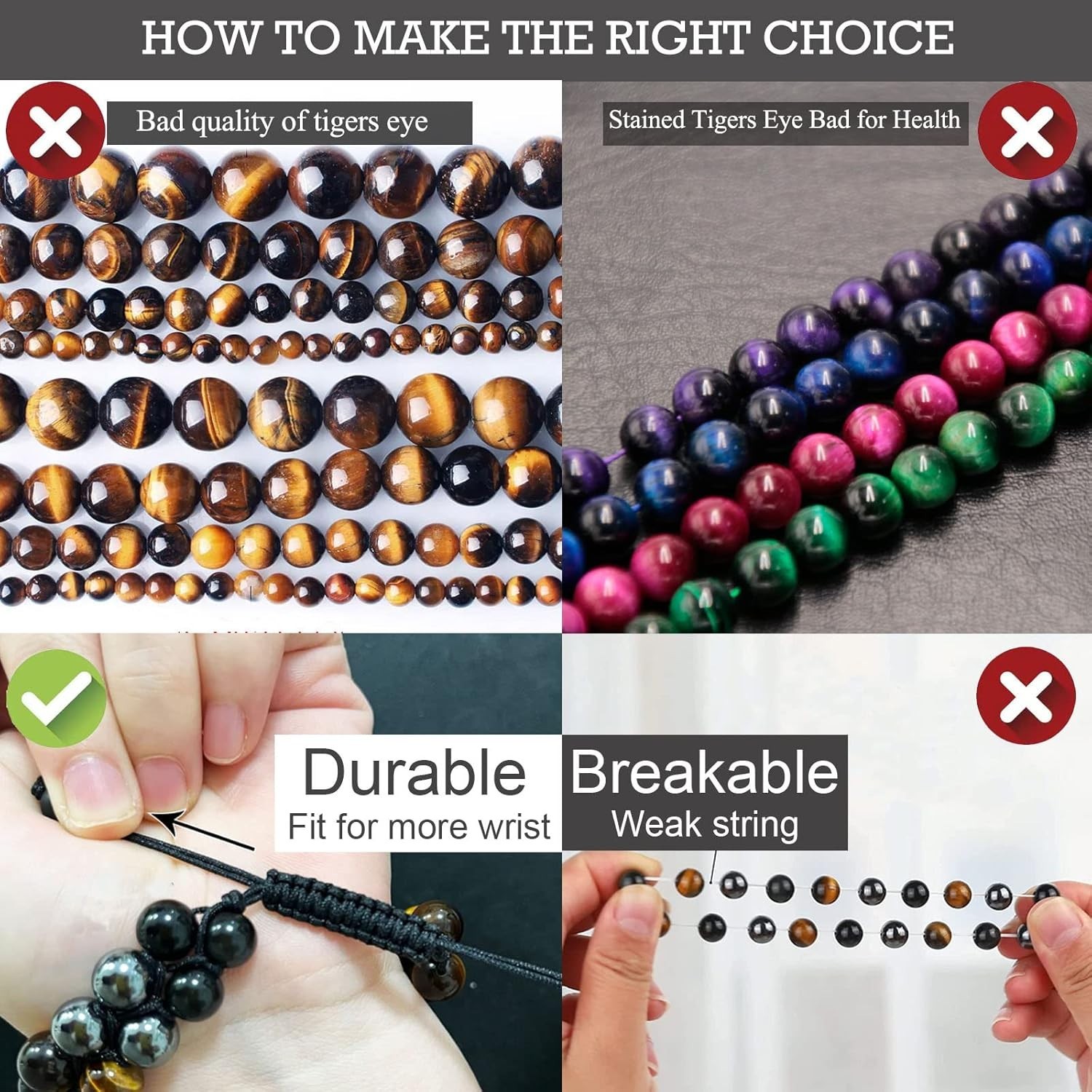 Men’s Adjustable Crystal Bead Bracelet – Anxiety Relief with Natural Stones