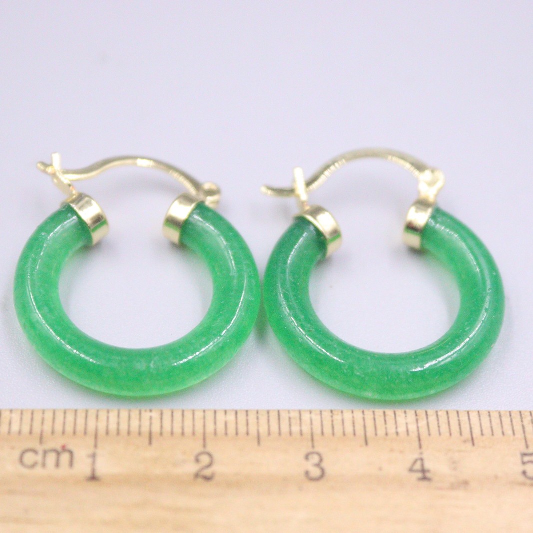 18K GP Alloy Heating Jade Earrings Hook For Women Green Earrings Hoop Circle
