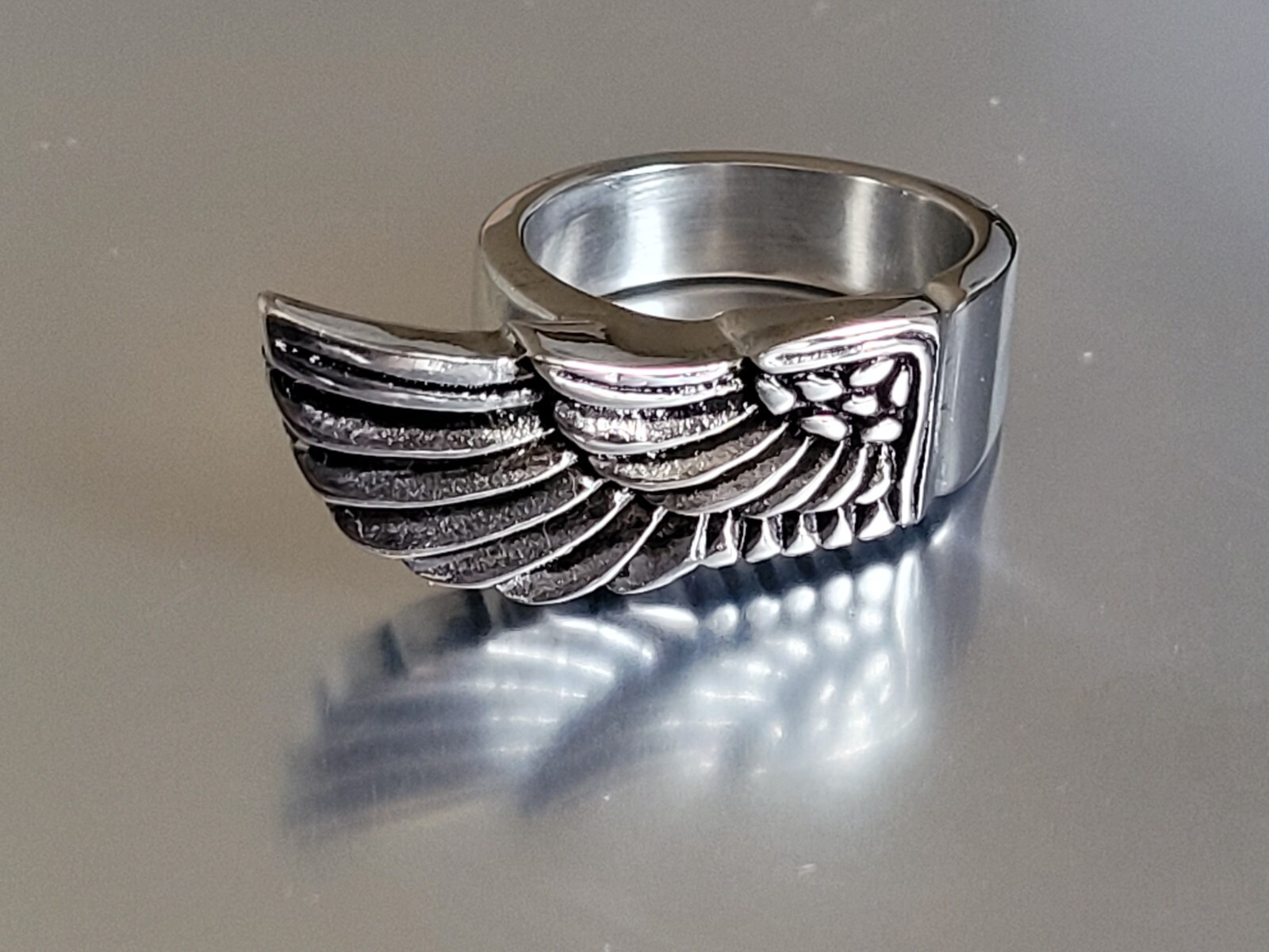 Detailed Wing Stainless Steel Ring – Stainless Steel Men Cast Biker Ring
