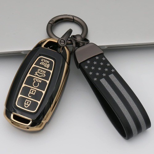 American USA Flag Black Metal Keychain with Zinc Alloy Ring – Car Accessory for