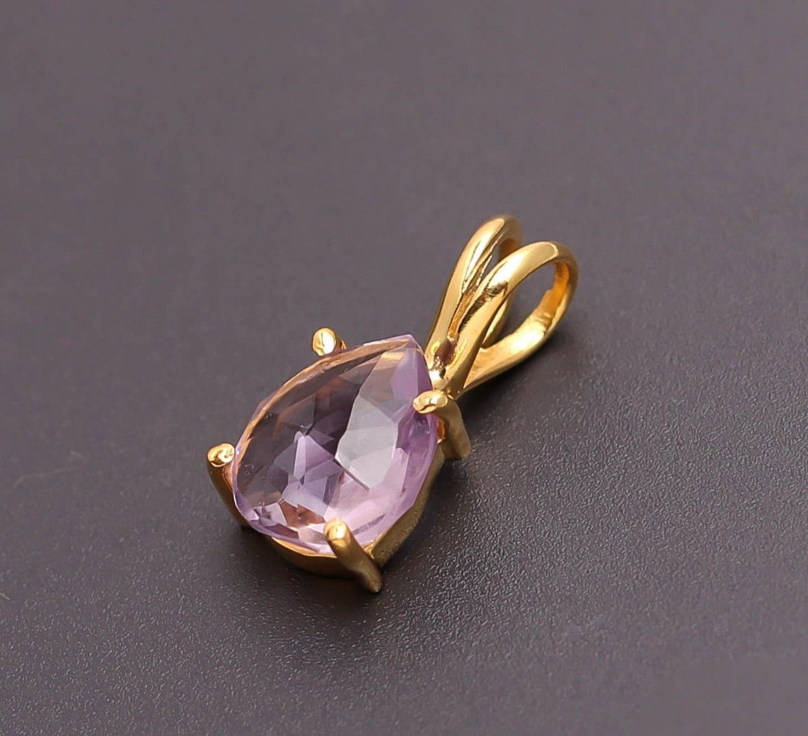 Natural Pink Amethyst Pear Chain Pendant Gold Fill 925 Sterling Silver Jewelry