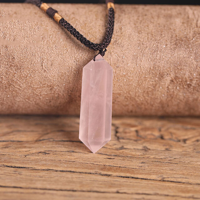 Natural Stone Crystal Hexagonal Points Pendant Healing Amulet Unisex Necklace