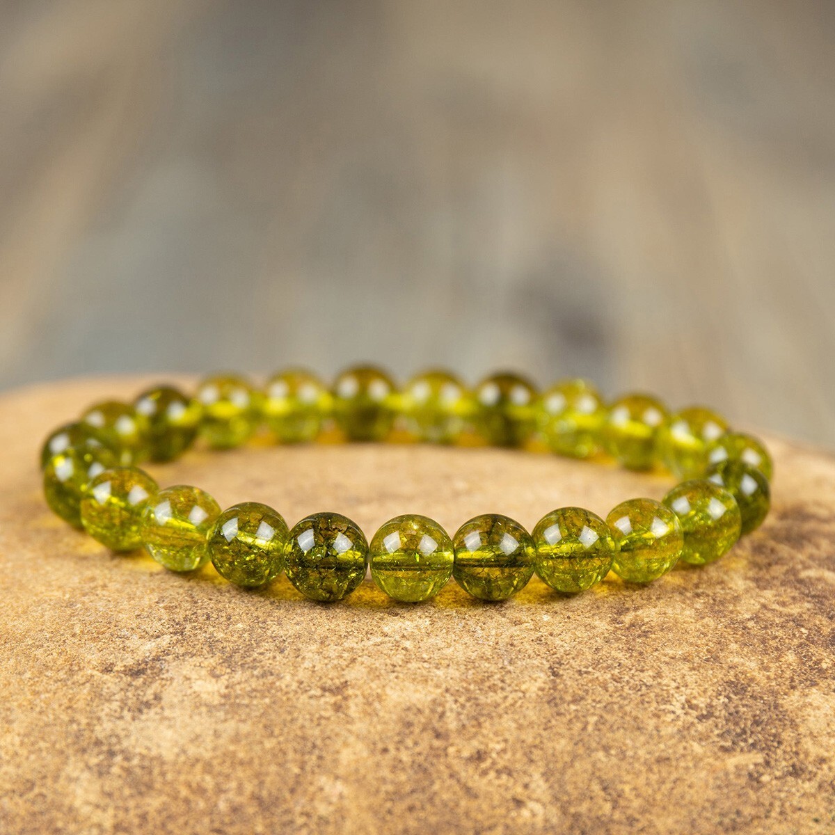 Handmade Natural Peridot Elastic Stretch Bracelet – 8mm Round Gemstone Bead