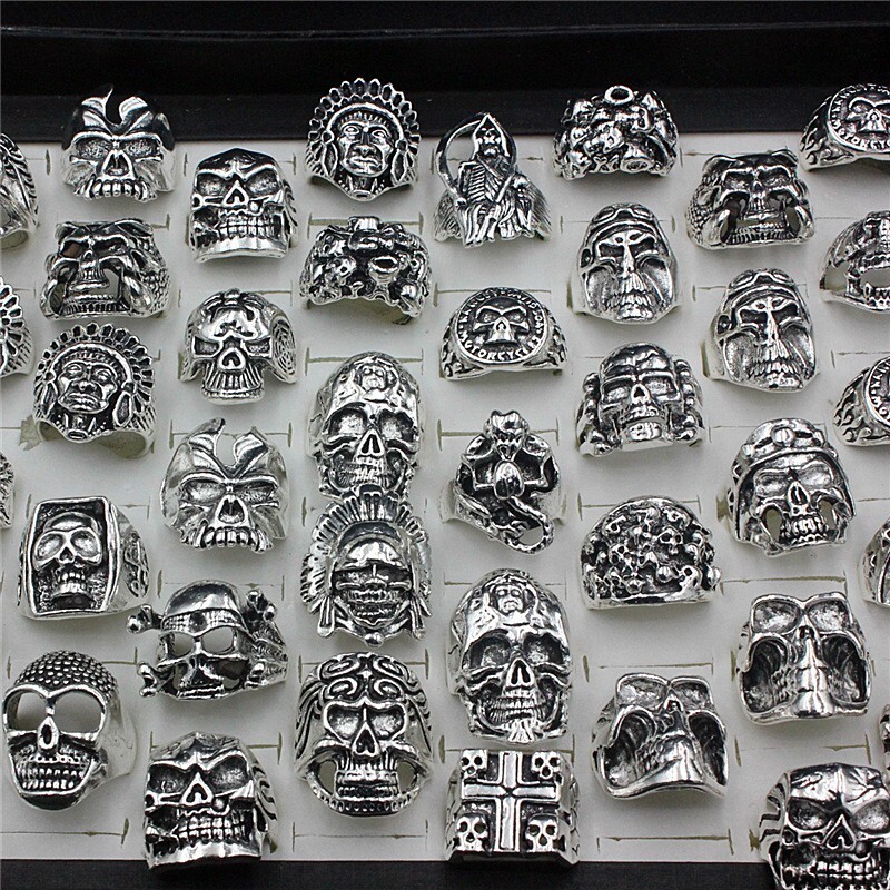 Wholesale 25pcs Mixed Men’s Skull Gothic Biker Rings Top Styles Jewelry Lot