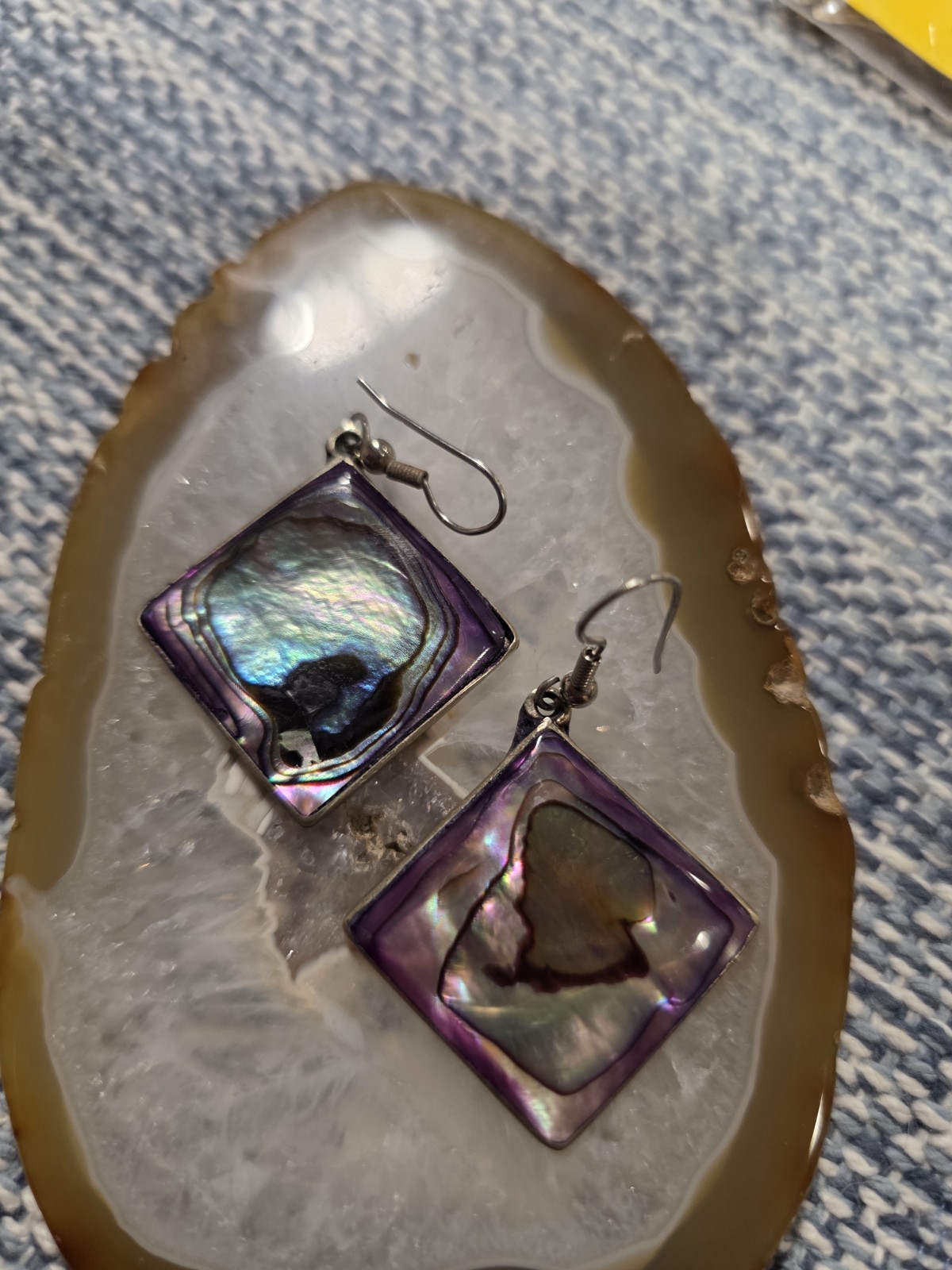 Paua Abalone Shell Dangle Earrings 2″ Iridescent Blue Green Purple