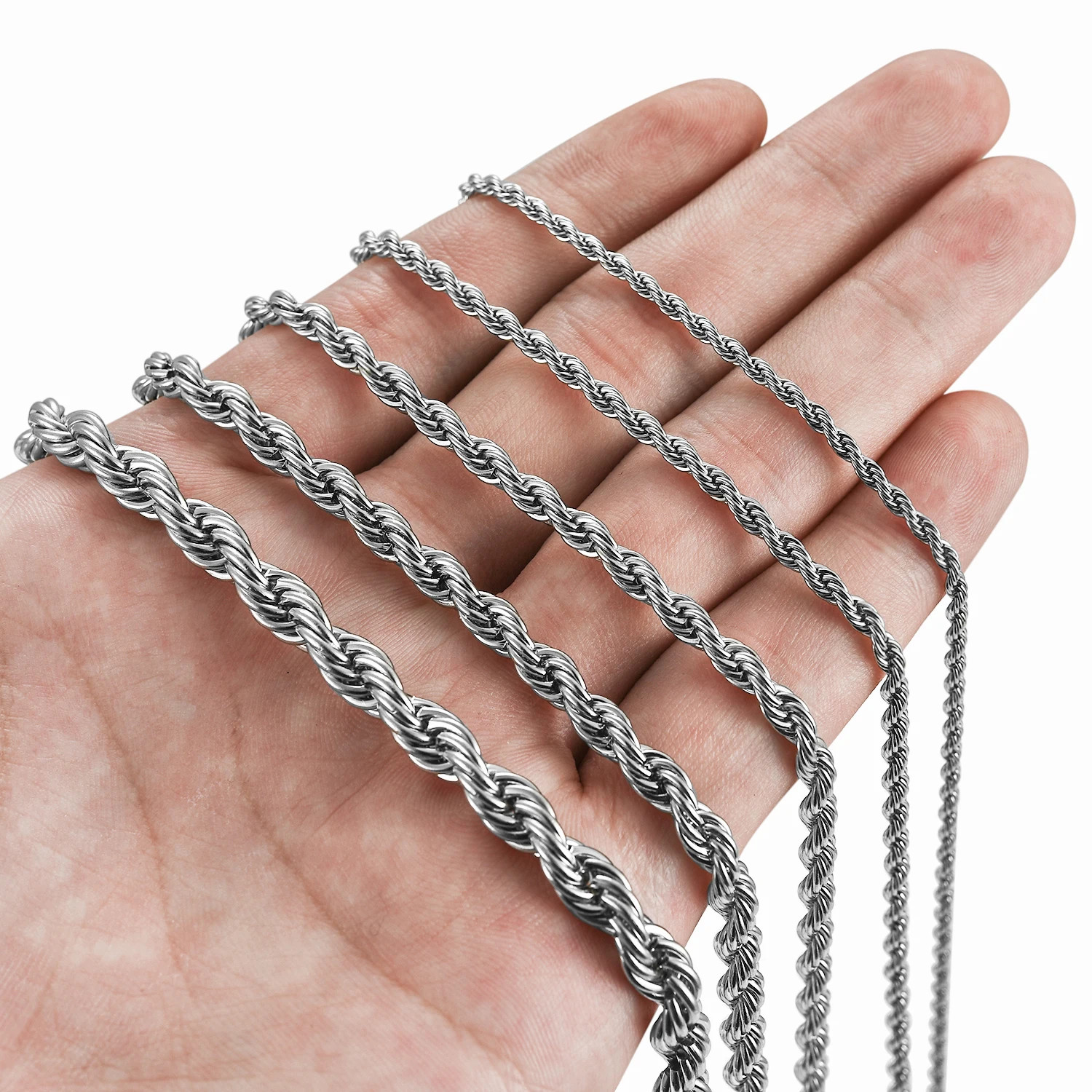925 Sterling Solid Silver 4MM Twisted Rope Chain Necklace 16″ – 24″ Mens Womens