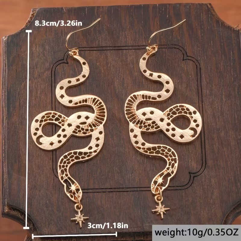 Gold Celestial Snake Drop Earrings North Star Moon Serpent Jewelry Women