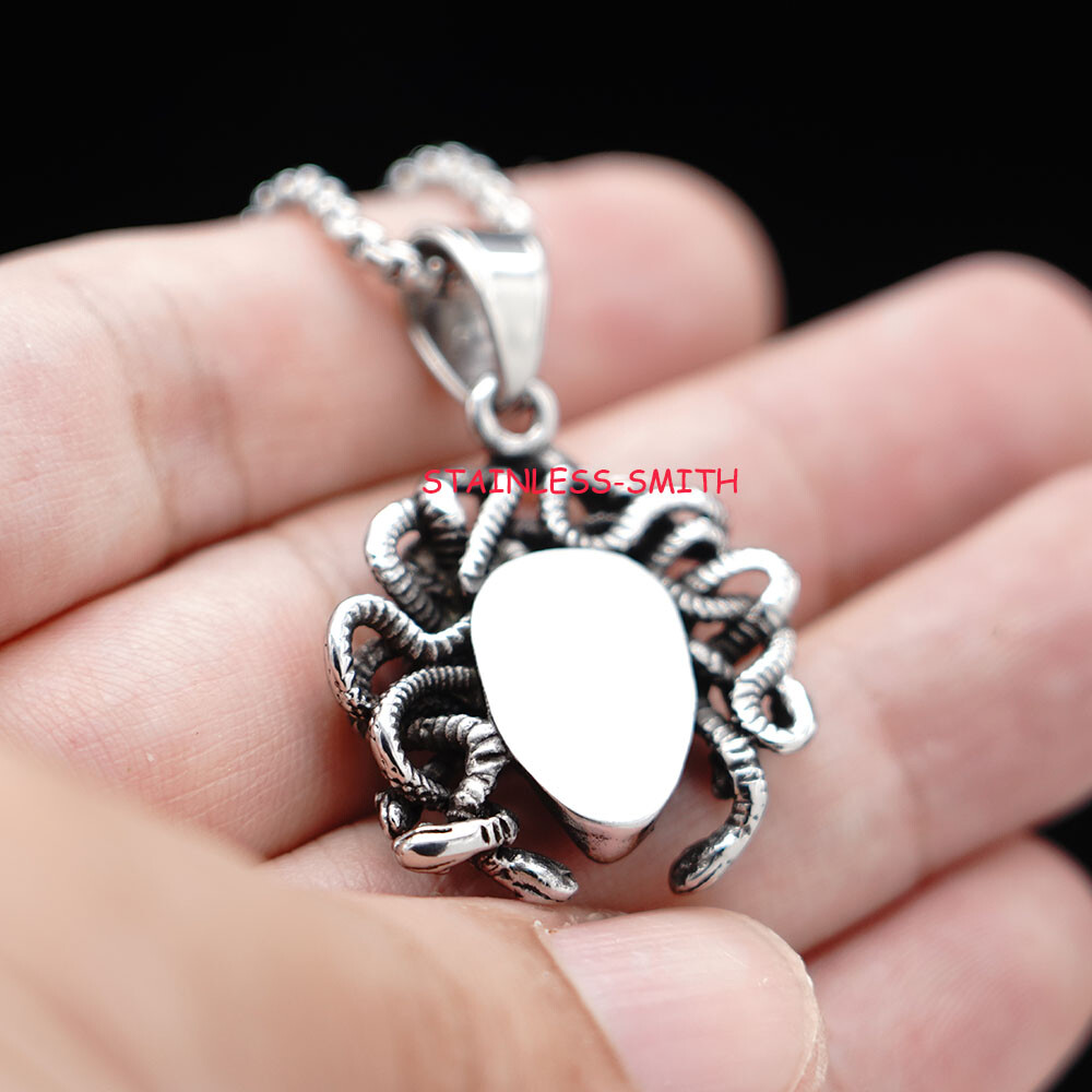 Cool Mens Womens Stainless Steel Greek Snake Medusa Head Pendant Necklace Men