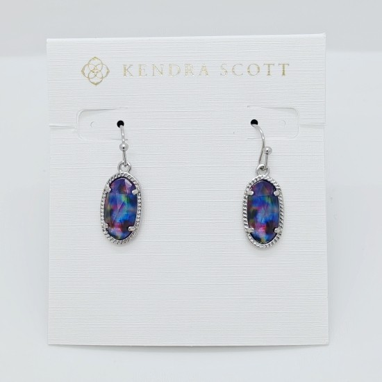 New Kendra Scott Lee Silver Drop Earrings In Teal Tie Dye