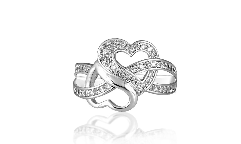 925 Sterling Silver Heart Infinity Knot CZ Promise Band Ring Sizes 6 – 9
