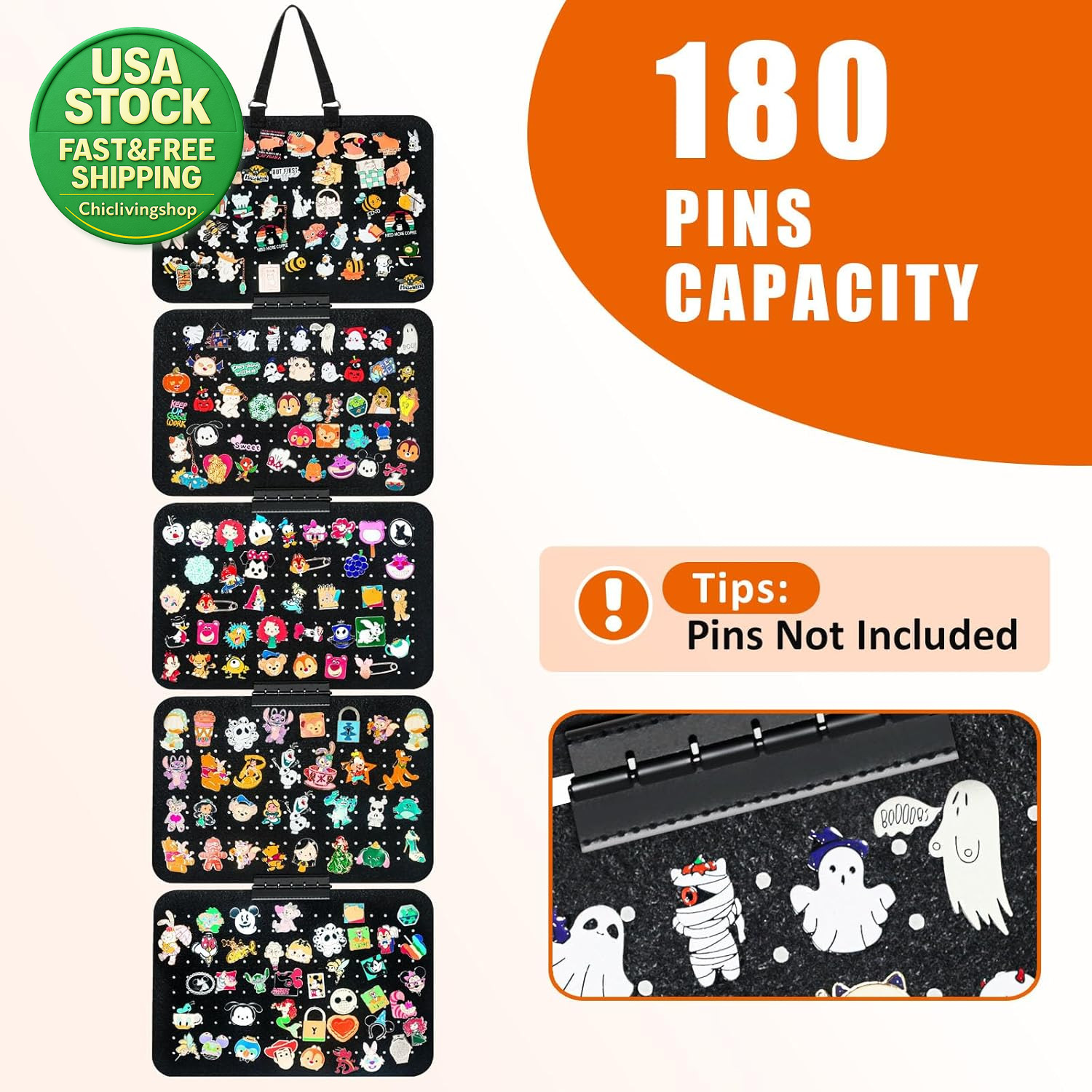 Hanging Enamel Pin Display Panel Detachable Brooch Collection Holder Black