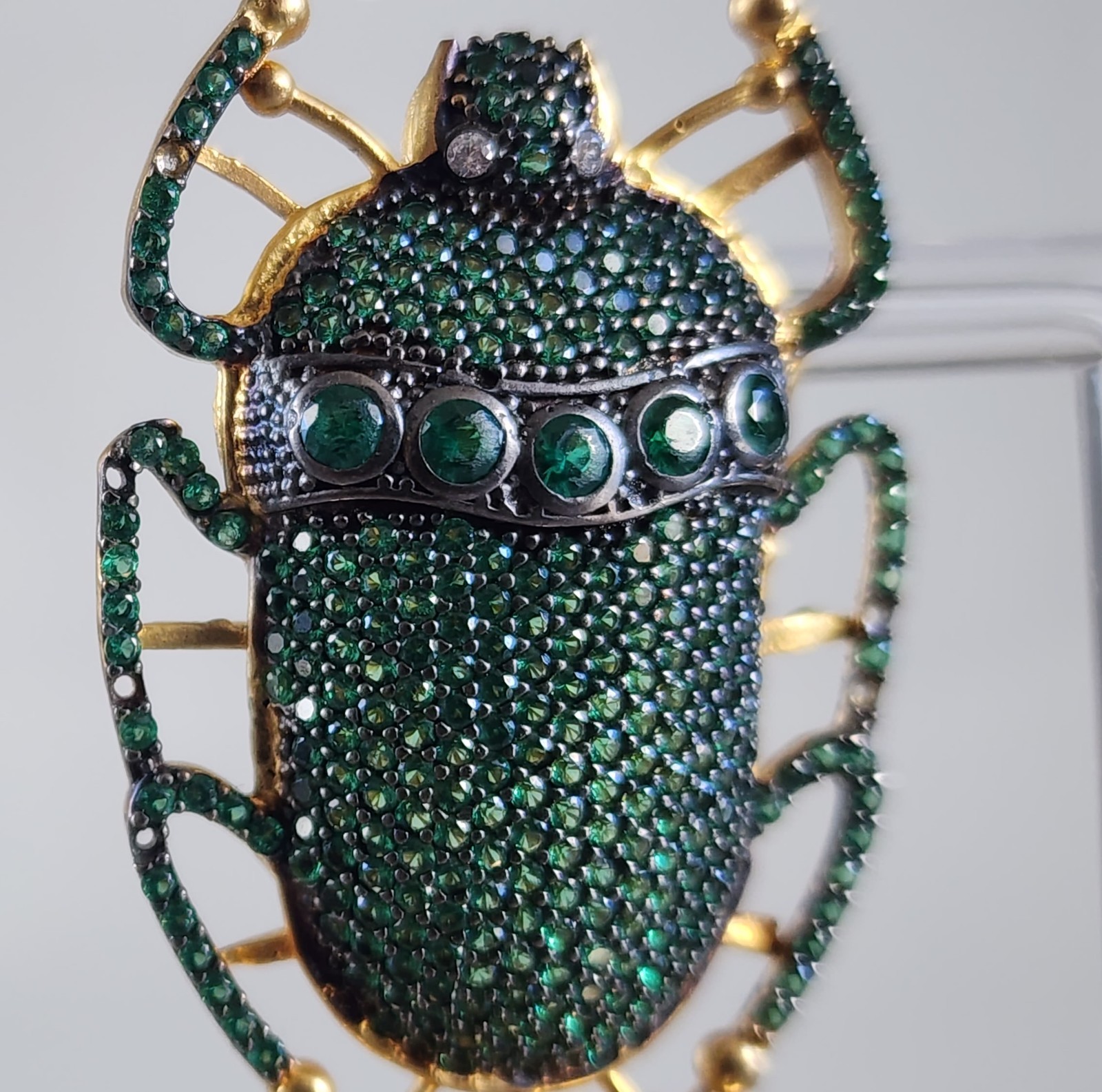 Oversized Beetle Earrings Gold Plated & Pave Simulated Emerald Begum Khan Style