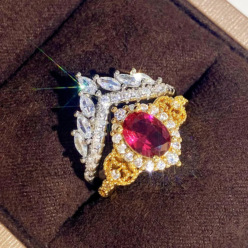 Gold Ruby Marquise Cocktail Ring Pave Setting Party Jewelry