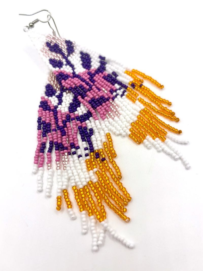 5″ Mauve Multicolor Abstract Botanical Plant Hand Beaded Tassel Earrings New