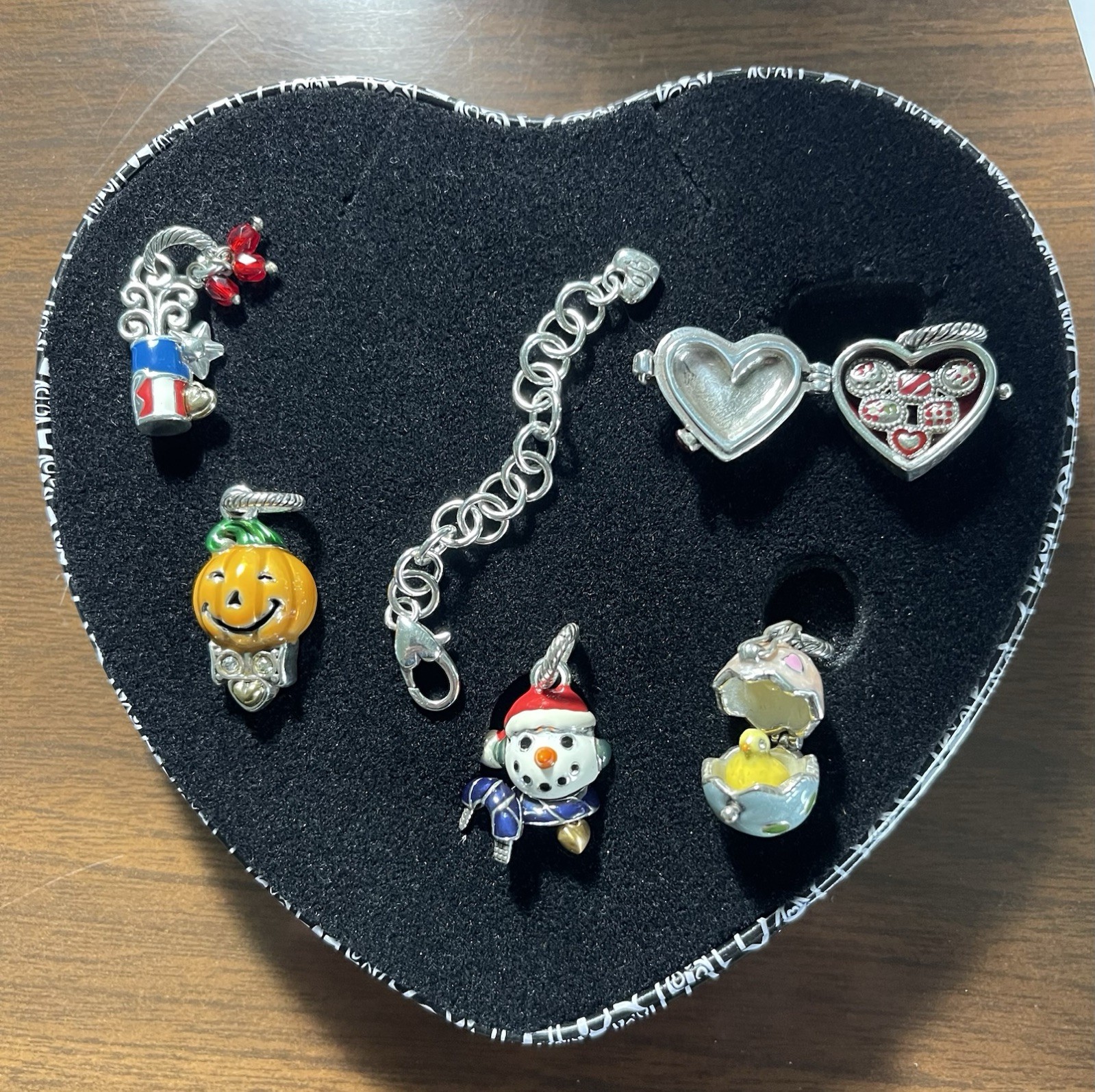 Brighton 5 Holiday Charms In Heart Tin Heart, Egg, Snowman, Pumpkin, 4th July