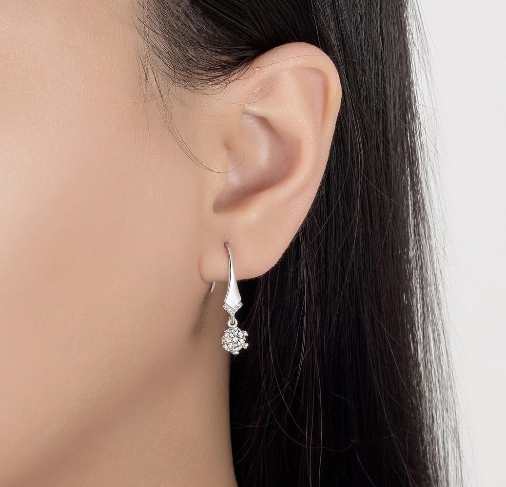 Sparkling Zircon Hanging V-shaped Pave Silver Plated Long Hook Dangle Earrings