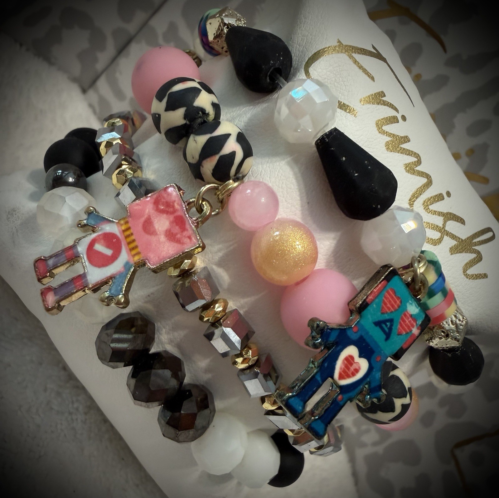 NEW! ERIMISH BRACELETS 4 pc stack – Hot Pink & Teal Halloween Skulls
