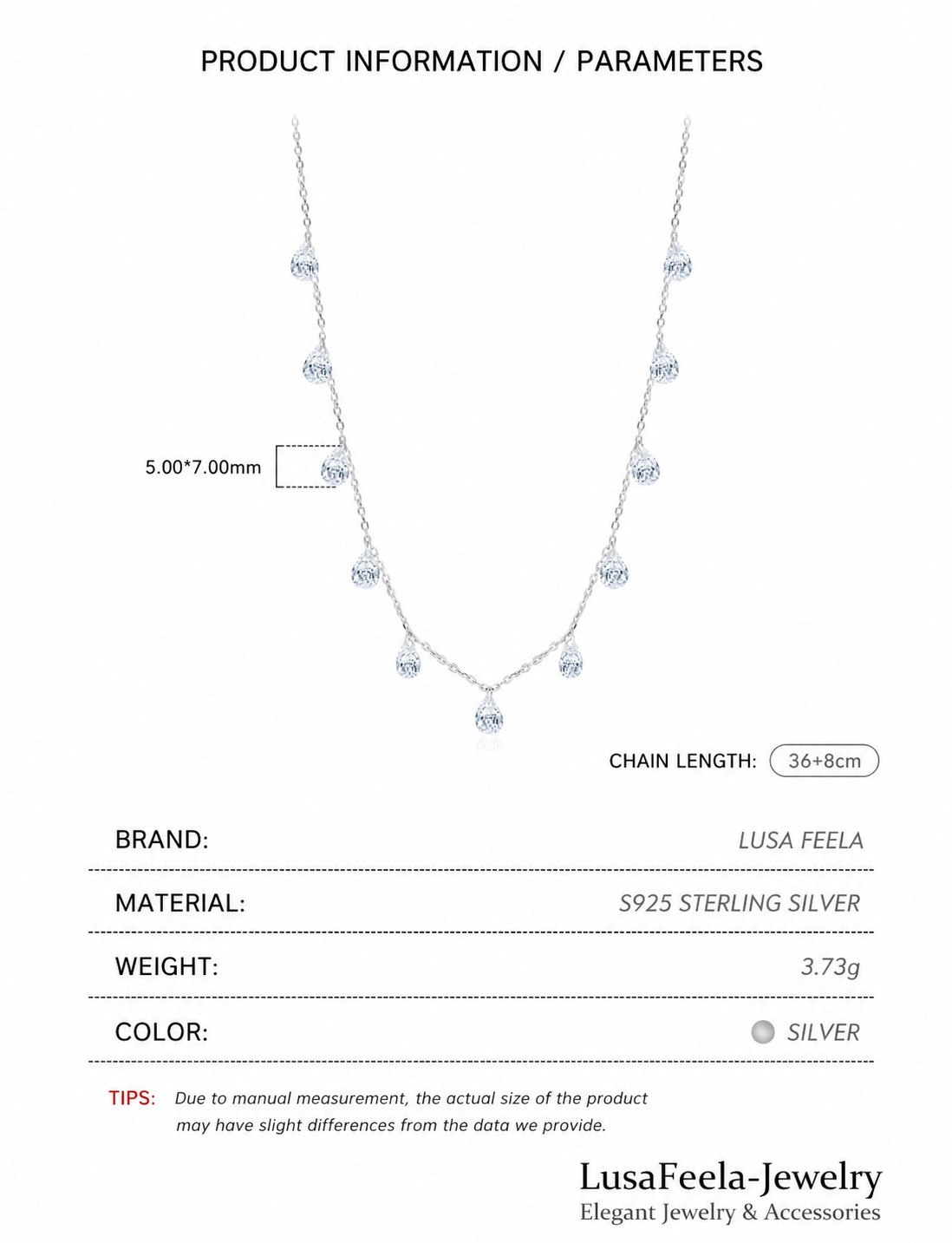 925 Sterling Silver CZ Teardrop Station Choker Necklace for Women