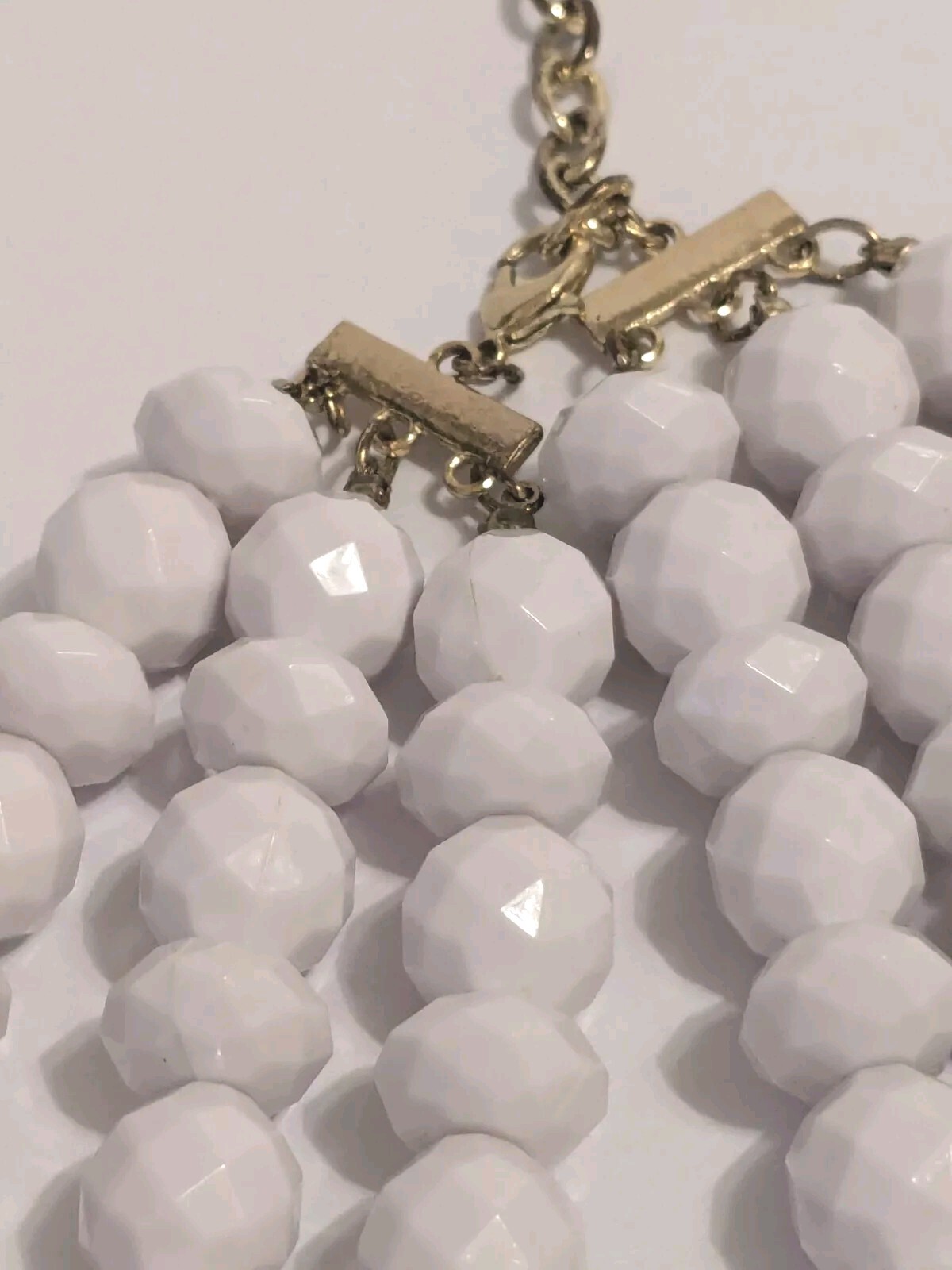 Sugarfix Multi Layer White Faceted Acrylic Bead Necklace. 16″, 19″, 22″. Flaw*”
