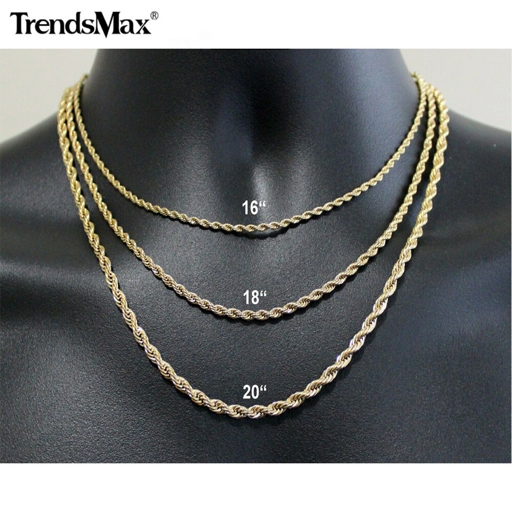 Gold Plated Stainless Steel Rope Chain Necklace 3/5/7mm 16-30″ Choker Men Women