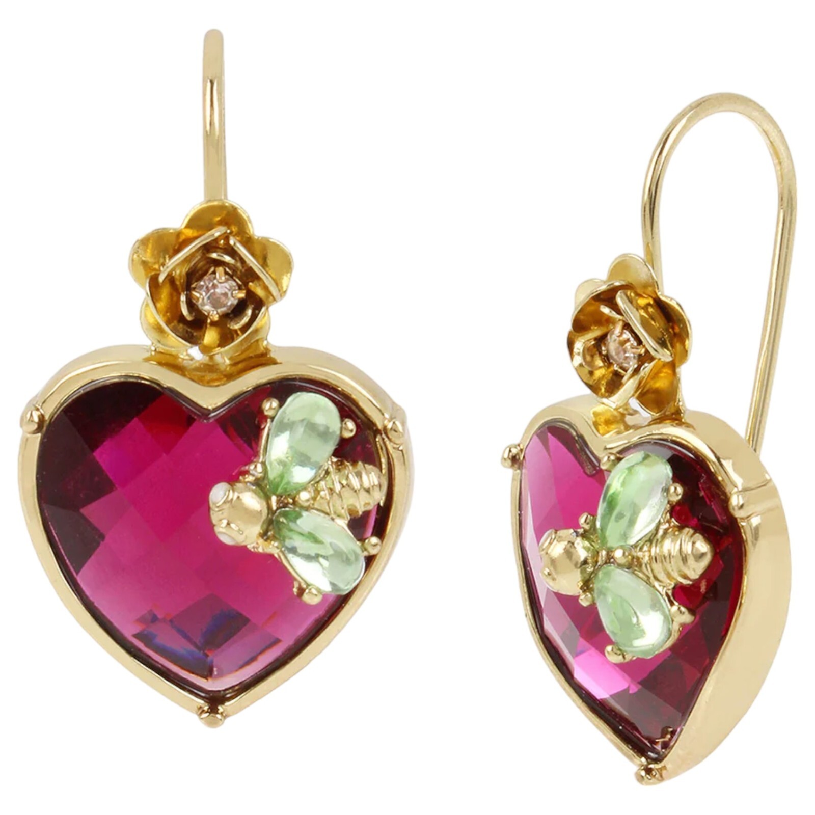 US Seller Betsey Johnson Stone Heart Drop Earrings